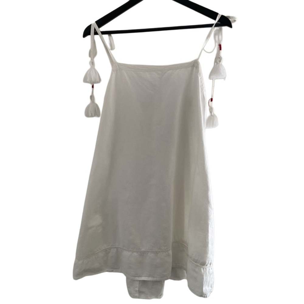 Nibi MTK White & Red Linen Tassels Dress